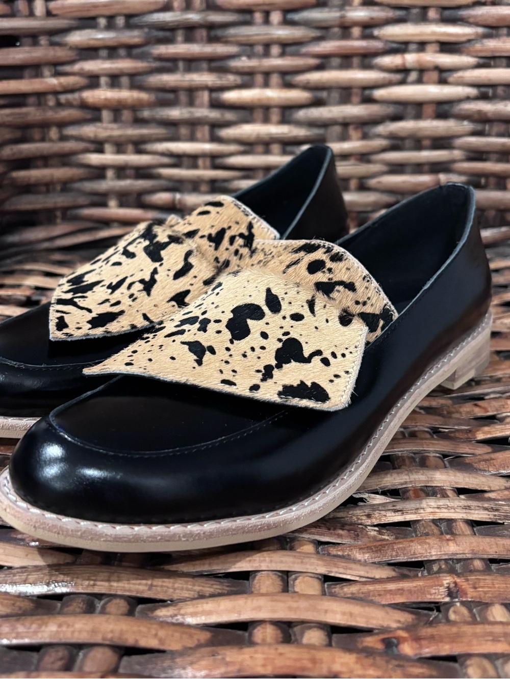Anthropology-All Black Loafers with Beige Black print in size 6.5 never worn!
